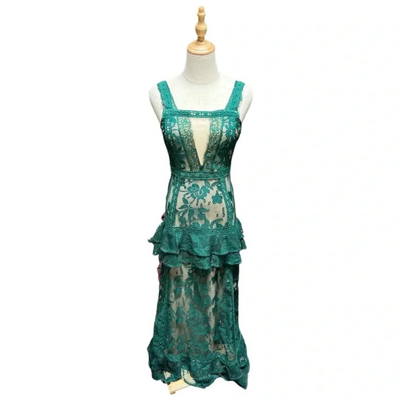 Venus Lacy Green Maxi Dress Size 2 - Picture 2 of 7